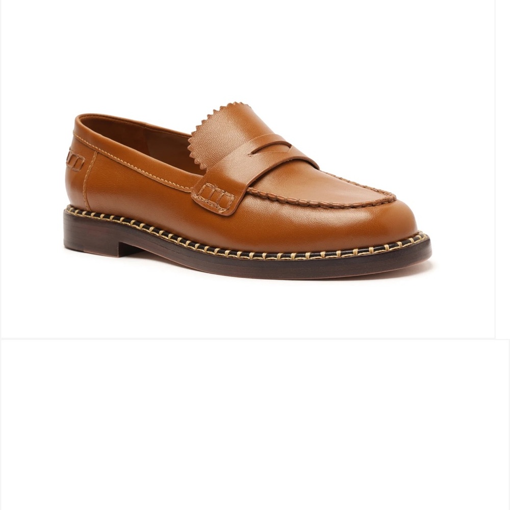 SCHUTZ Tan Leather Penny Loafers - Picture 2 of 2